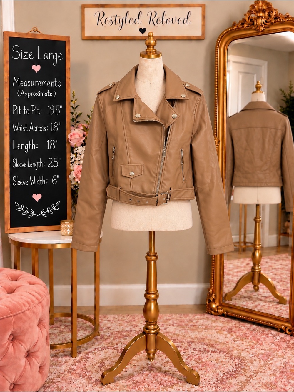 Forever 21 Faux Leather Moto Jacket – Tan/Camel – Size L